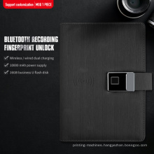 2021 New Leather Fingerprint Lock Notebook with Bluetooth Recording Built in Power Bank